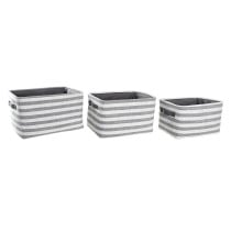 Basket set DKD Home Decor Grey Stripes Cotton (42 x 32 x 25 cm) (3 Pieces)