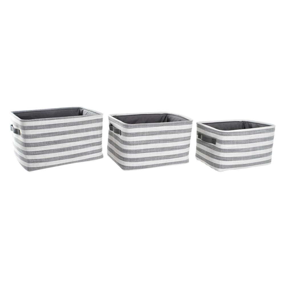 Set de basket DKD Home Decor Gris Rayures Coton (42 x 32 x 25 cm) (3 Pièces)