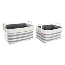 Basket set DKD Home Decor Stripes Grey Cotton (40 x 30 x 23 cm) (2 Pieces)