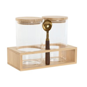 Set de 2 Boites Home ESPRIT Doré Naturel Bambou Verre Borosilicaté 24 x 12 x 18,5 cm