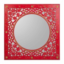 Wall mirror Alexandra House Living Red Glass Brass MDF Wood 1 x 84 x 84 cm