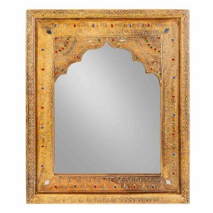 Miroir mural Alexandra House Living Blanc Naturel verre Bois de manguier Bois MDF 3 x 51 x 42 cm