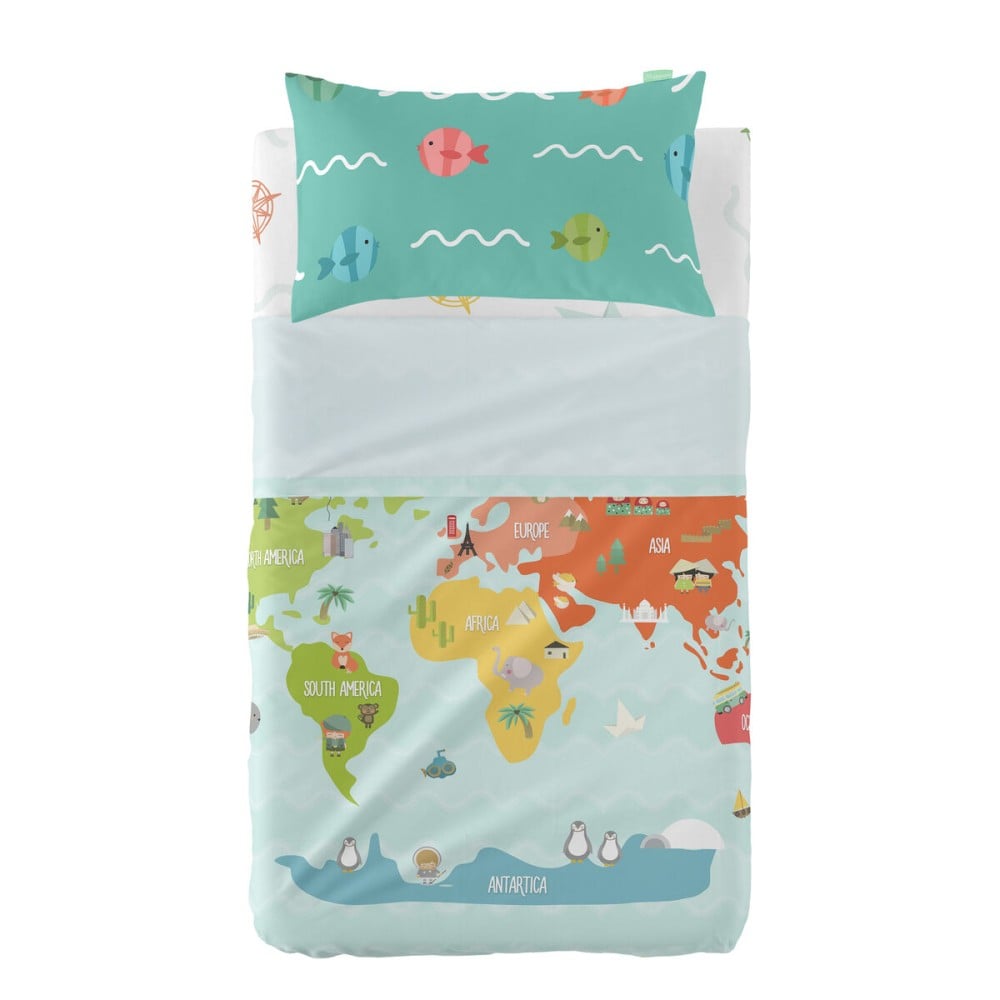 Bedding set HappyFriday Happynois World Map Multicolour Baby Crib 2 Pieces