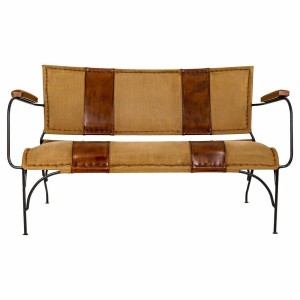 Bench Alexandra House Living Leather Iron Mango wood 71 x 76 x 127 cm