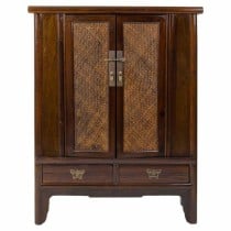 Cupboard Alexandra House Living Brown Rattan MDF Elm wood 40 x 130 x 100 cm