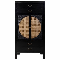 Cupboard Alexandra House Living Black Rattan Fir wood MDF Wood 40 x 135 x 70 cm