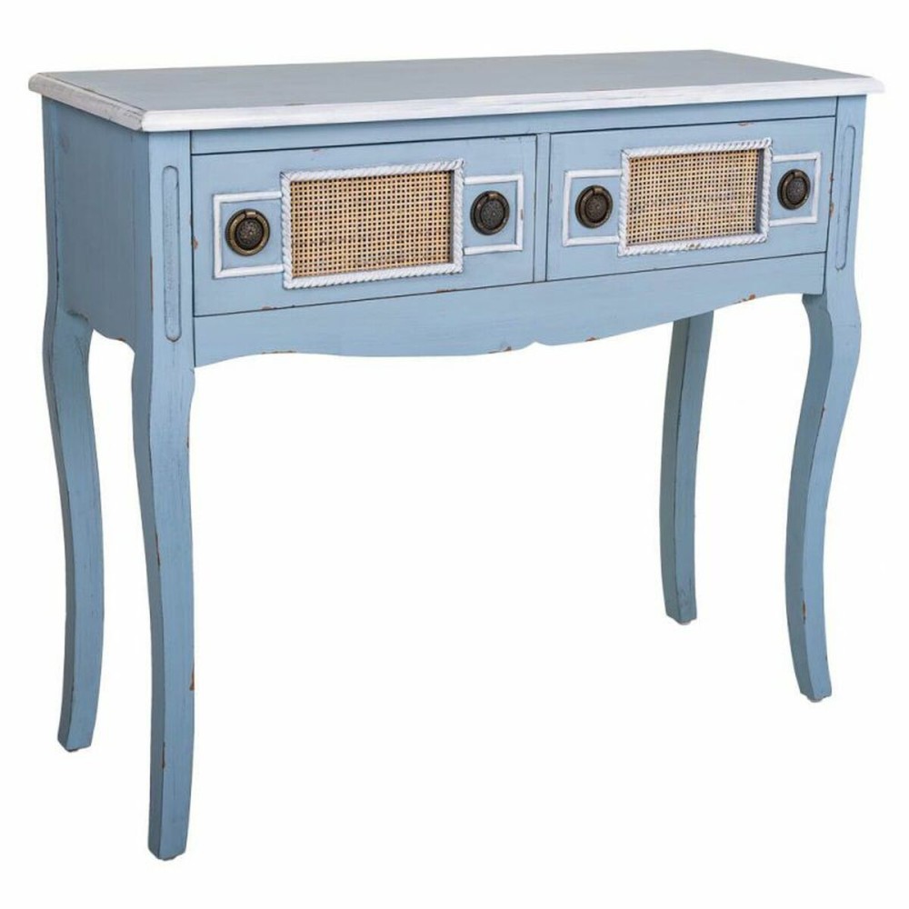 Konsolentisch mit Schubladen Alexandra House Living Blau Rattan Tannenholz Holz MDF 33 x 77 x 90 cm