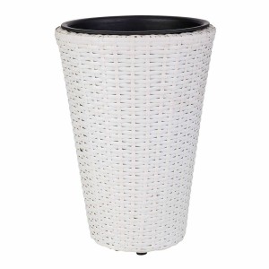 Planter Alexandra House Living White Iron Rattan Plastic 28 x 40 x 28 cm