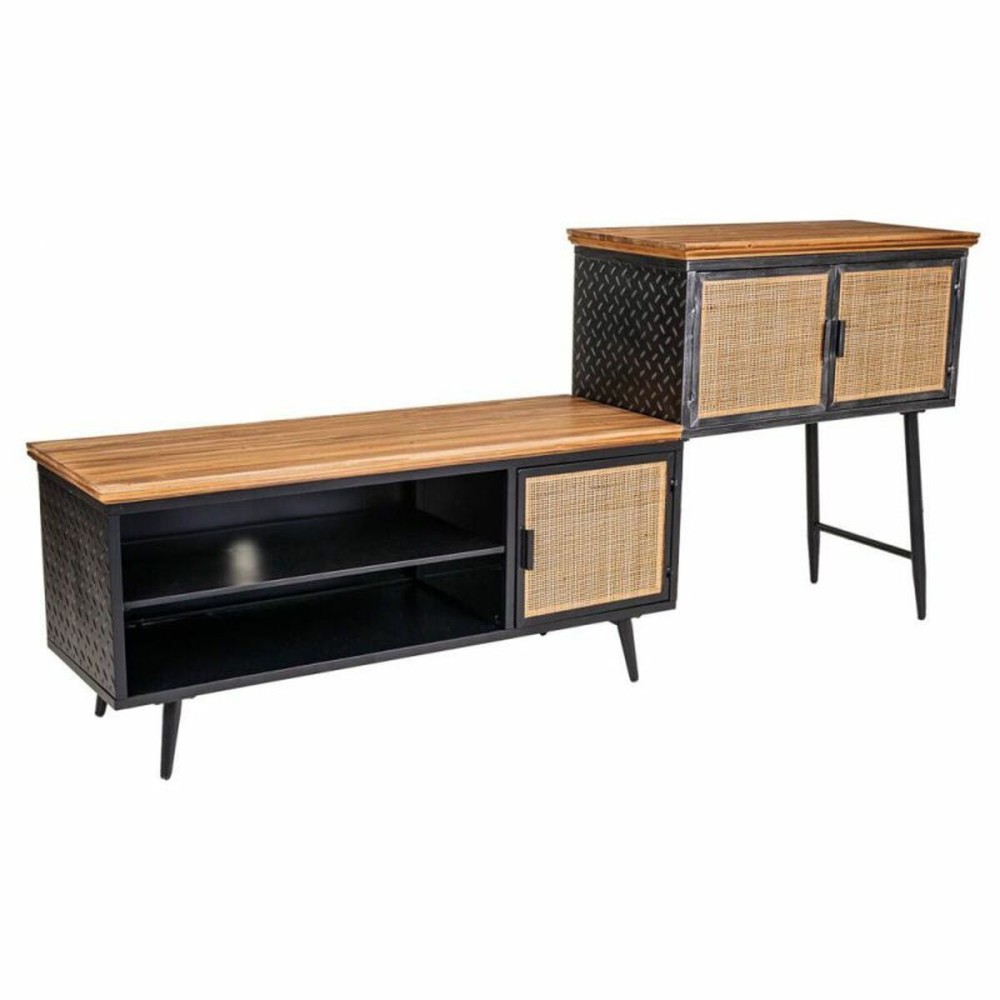 Buffet Alexandra House Living Marron Noir Gris Fer Rotin Bois d'épicéa 42 x 90 x 202 cm