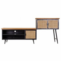 Sideboard Alexandra House Living Brown Black Grey Iron Rattan Fir wood 42 x 90 x 202 cm