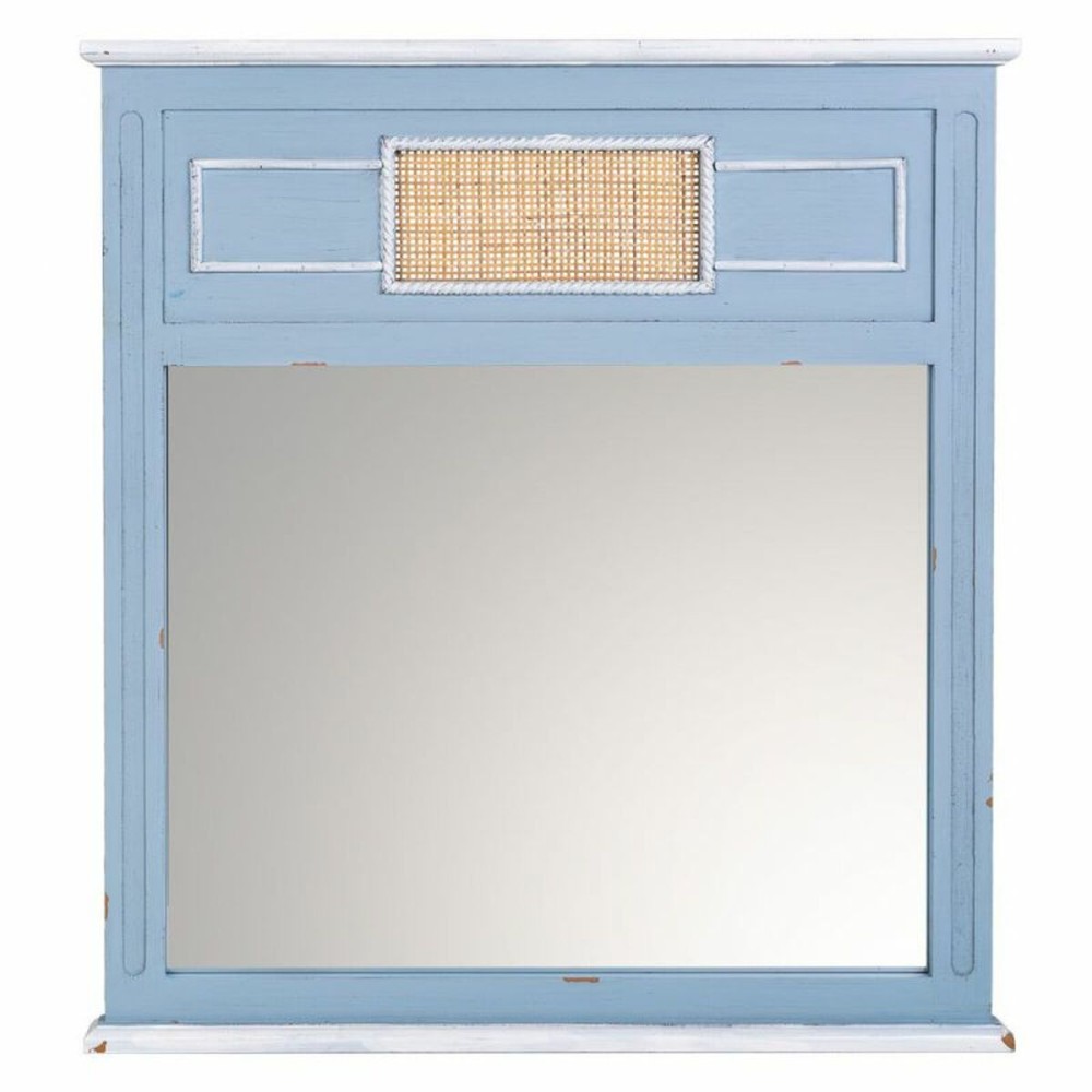 Wandspiegel Alexandra House Living Blau Glas Rattan Tannenholz 3 x 76 x 70 cm