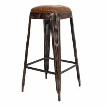 Stool Alexandra House Living Brown Black Leather Iron 40 x 75 x 40 cm