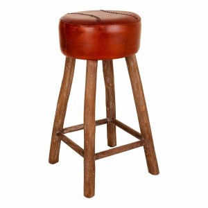 Stool Alexandra House Living Brown Leather Mango wood 78 x 41 x 41 cm