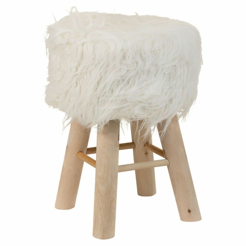 Stool Alexandra House Living White Plush Bamboo Pinewood Sponge MDF Wood 32 x 44 x 32 cm