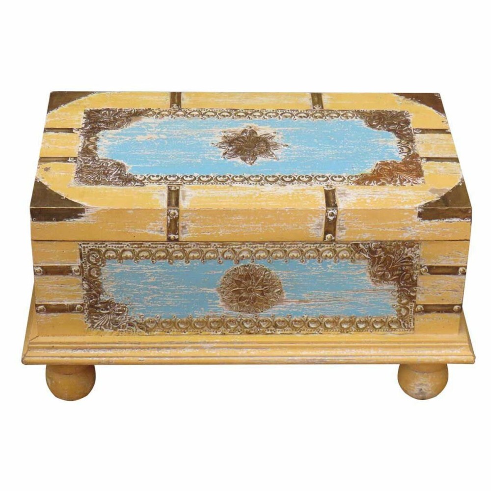 Truhe Alexandra House Living Gelb Blau Mango-Holz 28 x 27 x 50 cm Handwerks-Stil