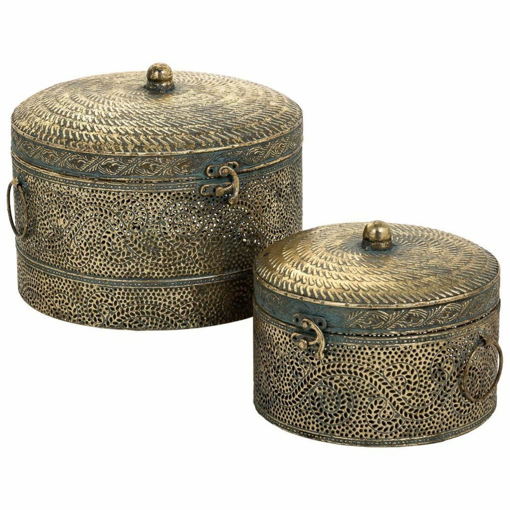 Set of decorative boxes Alexandra House Living Golden Iron 24 x 25 x 19 cm 18,5 x 18,5 x 15 cm 2 Pieces