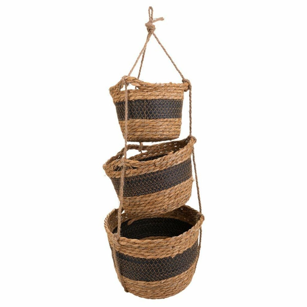 Lot de paniers Alexandra House Living Noir Fibre naturelle 26 x 19 x 26 cm 22 x 16,5 x 22 cm 18 x 14,5 x 18 cm A accrocher 3 Piè