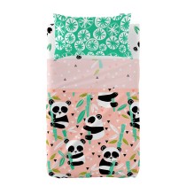 Jeu de draps HappyFriday Moshi Moshi Panda garden Rose Lit de bébé 2 Pièces