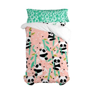 Parure de couette HappyFriday Moshi Moshi Panda Garden Rose Lit 1 persone 2 Pièces