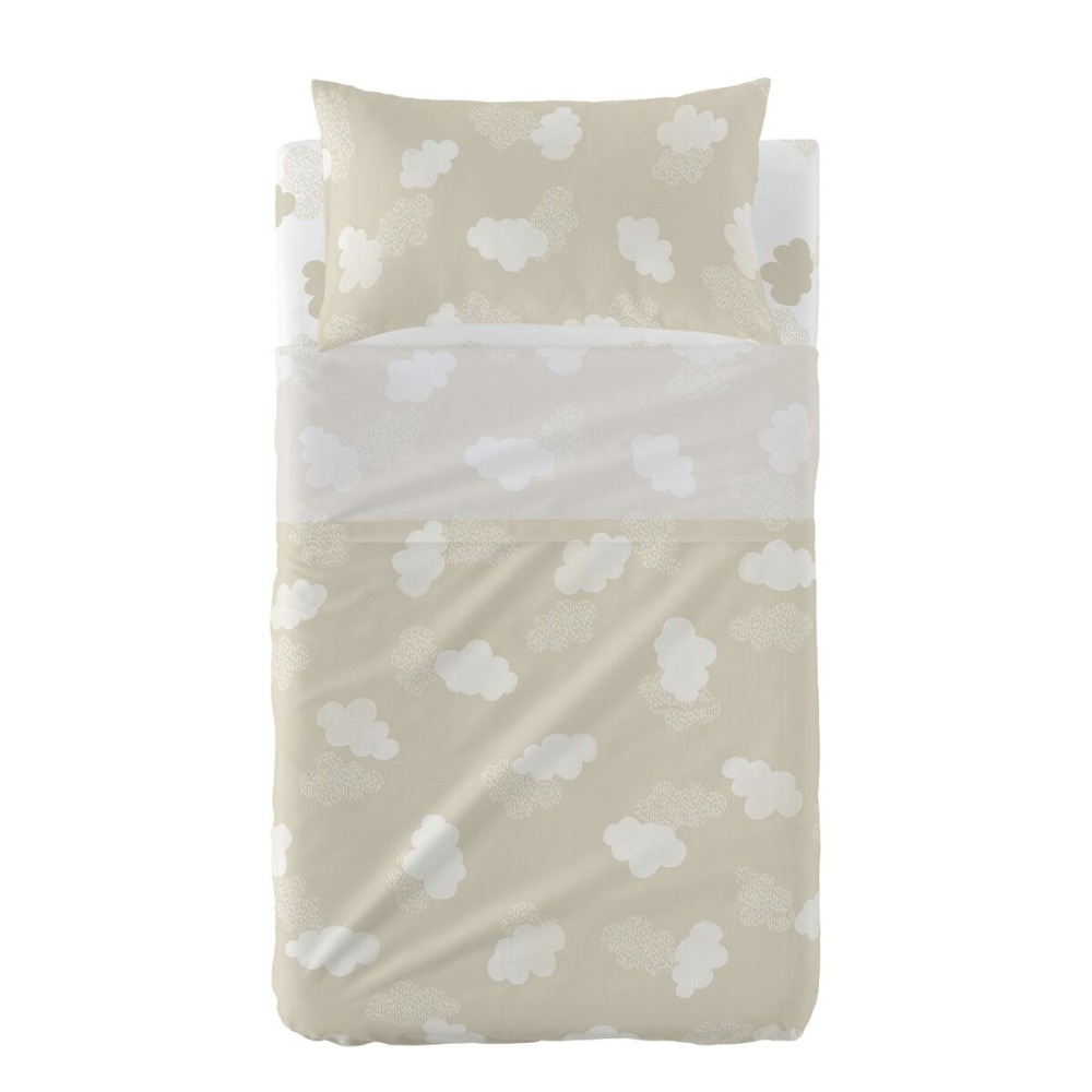 Jeu de draps HappyFriday Basic Kids Clouds Beige Lit de bébé 2 Pièces