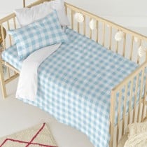 Parure de couette HappyFriday Basic Kids Bleu Lit de bébé Vichy 2 Pièces