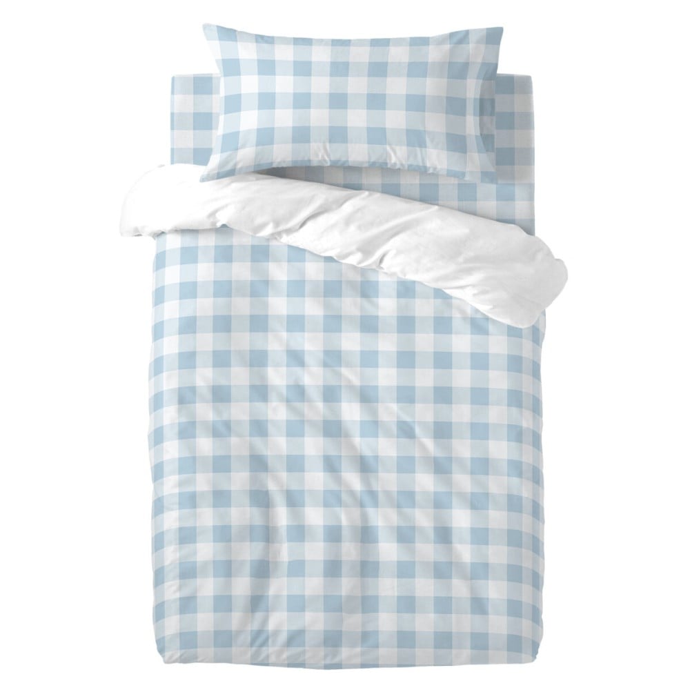 Parure de couette HappyFriday Basic Kids Bleu Lit de bébé Vichy 2 Pièces