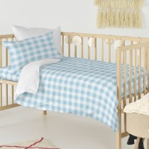 Parure de couette HappyFriday Basic Kids Bleu Lit de bébé Vichy 2 Pièces