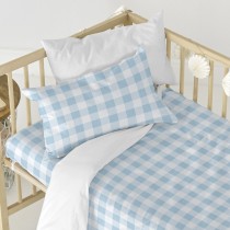 Parure de couette HappyFriday Basic Kids Bleu Lit de bébé Vichy 2 Pièces