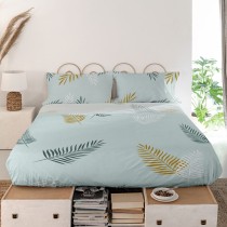 Drap HappyFriday Blanc Foliage Mint Multicouleur 160 x 270 cm