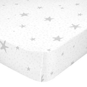 Drap housse HappyFriday BASIC KIDS Blanc Gris 60 x 120 x 14 cm Etoiles