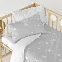 Drap housse HappyFriday BASIC KIDS Blanc Gris 60 x 120 x 14 cm Etoiles