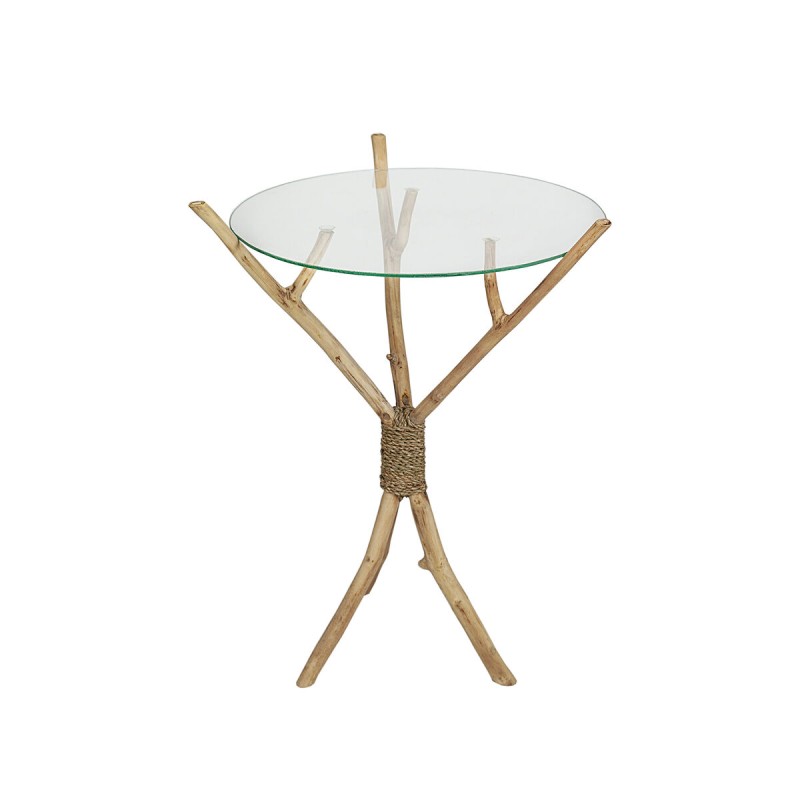 Table d'appoint Romimex Naturel verre bois de teck 45 x 60 x 45 cm