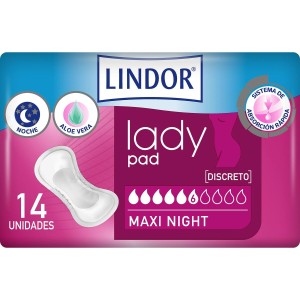 Compresses pour Incontinence Lindor Lady Pad Maxi Nuit 14 Unités