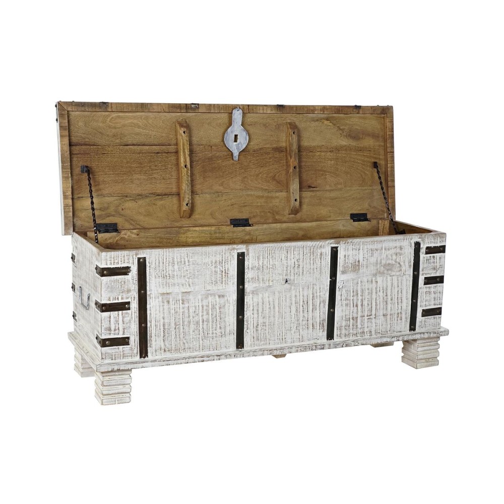 Coffre DKD Home Decor Métal Blanc Bois de manguier (116 x 40 x 45 cm)