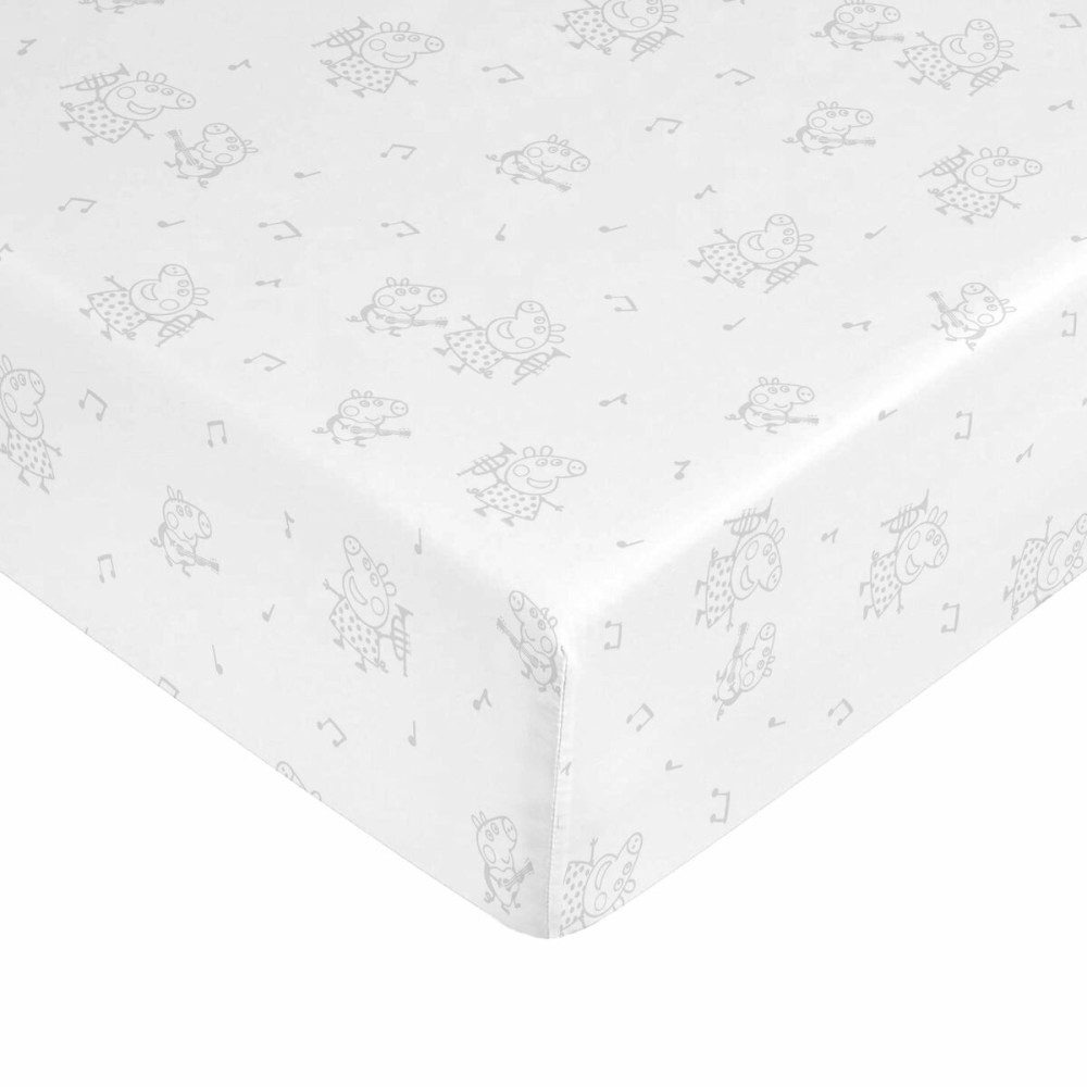 Fitted bottom sheet Peppa Pig White Grey 105 x 200 cm 100% cotton