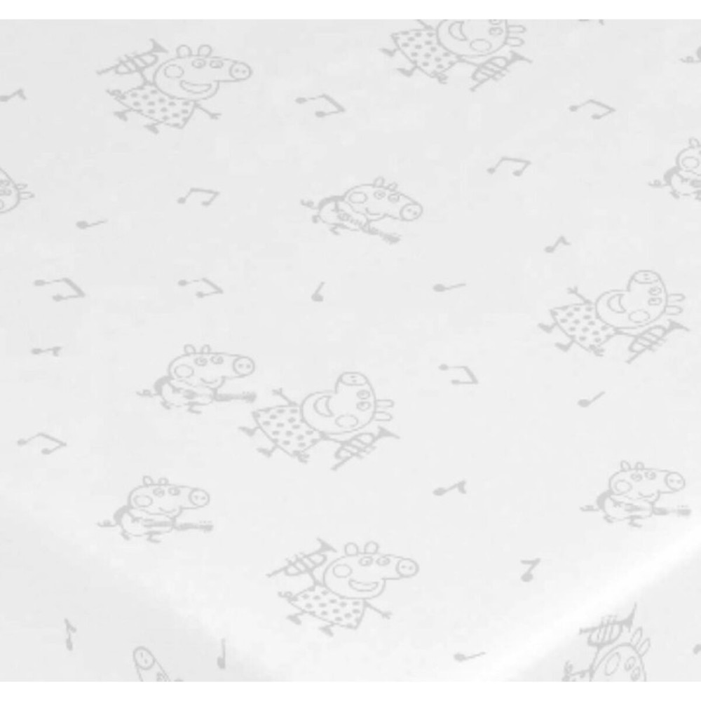 Fitted bottom sheet Peppa Pig White Grey 60 x 120 cm 100% cotton