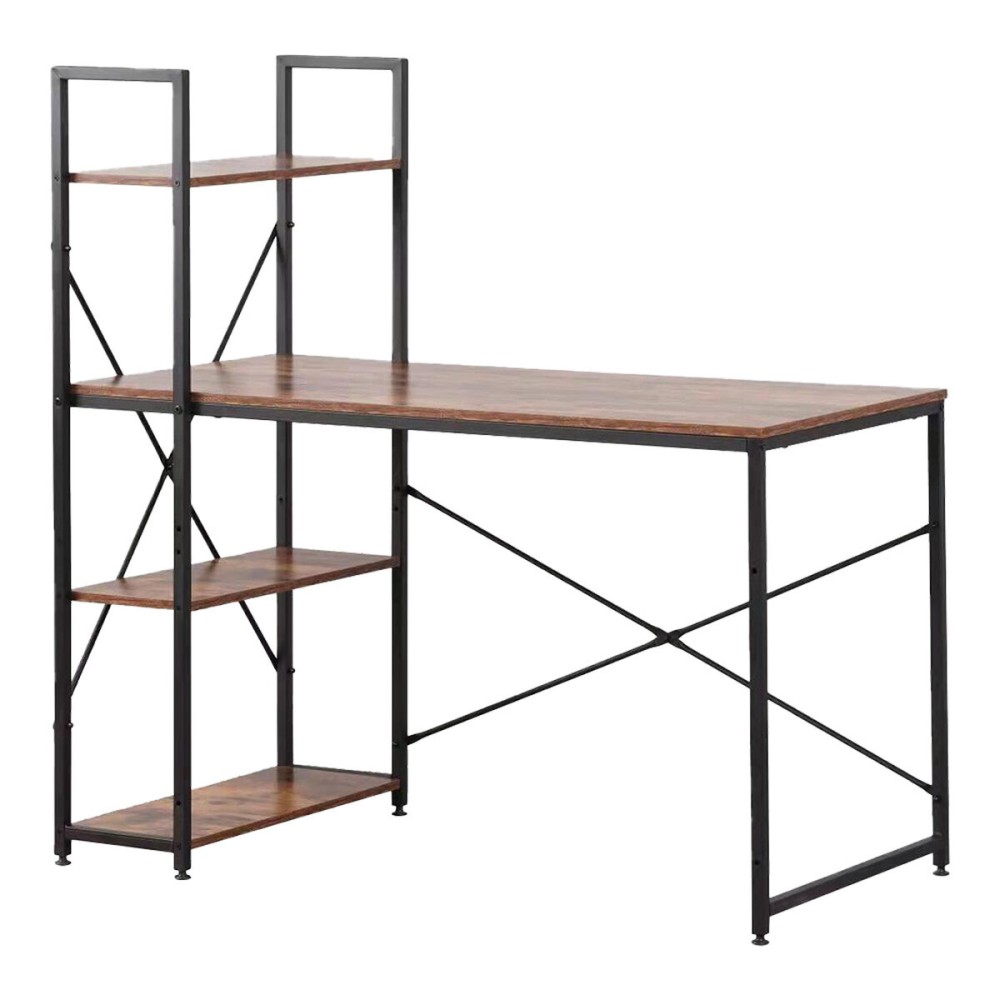 Desk with Shelf EDM 75196 Black Wood Metal 121 x 120 x 64 cm