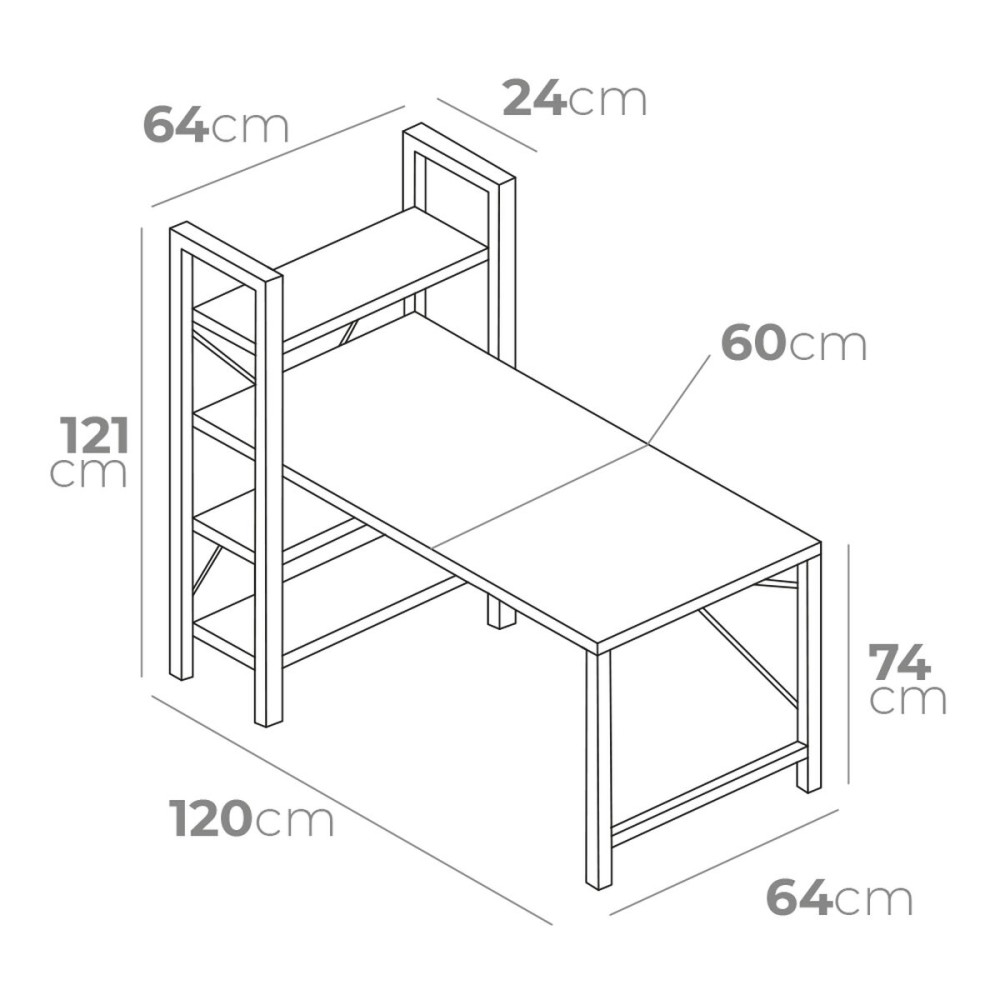 Bureau avec étagère EDM 75196 Noir Bois Métal 121 x 120 x 64 cm