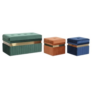 Bench DKD Home Decor Blue Green Orange Golden MDF Wood 93 x 47 x 45 cm (3 Units)