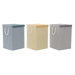 Panier à linge DKD Home Decor Pied de coq 36 x 36 x 55 cm Gris Bleu Jaune (3 Unités)