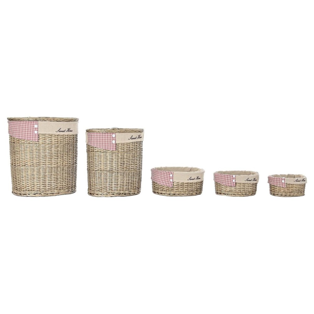 Lot de paniers DKD Home Decor Rouge Beige Naturel osier Cottage 51 x 37 x 56 cm (5 Pièces) (5 Unités)