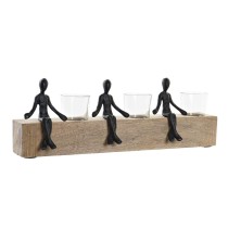 Candleholder DKD Home Decor 43 x 9 x 14 cm Crystal Natural Black Brown Transparent Aluminium Mango wood