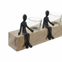 Bougeoir DKD Home Decor 43 x 9 x 14 cm Verre Naturel Noir Marron Transparent Aluminium Bois de manguier