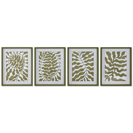 Painting Home ESPRIT White Green Tropical Leaf of a plant 40 x 2,5 x 50 cm (4 Units)