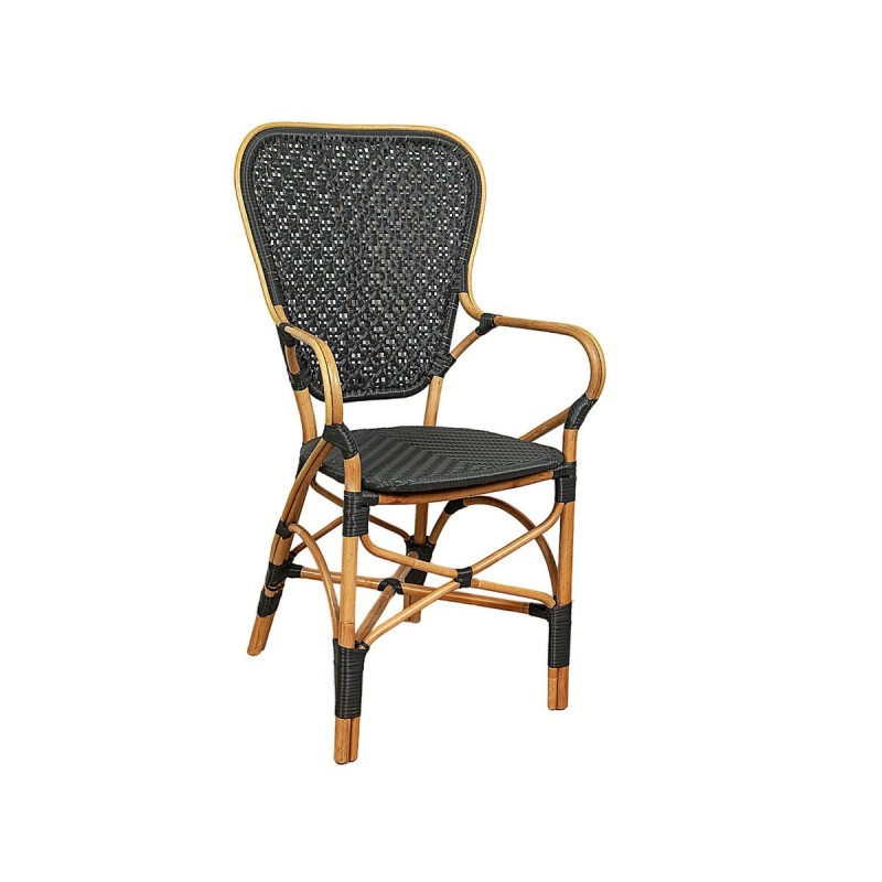 Armchair Romimex Black Natural Bamboo Rattan 52 x 103 x 59 cm