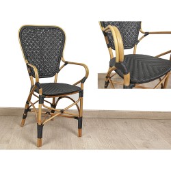 Armchair Romimex Black Natural Bamboo Rattan 52 x 103 x 59 cm