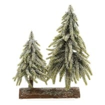 Sapin de Noël Double Enneigé Base en bois (28 x 16 x 28 cm)