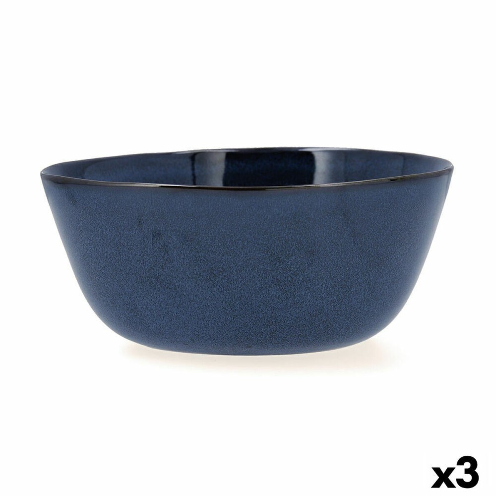 Salad Bowl Bidasoa Ikonic Ceramic Blue (20 x 19,5 x 8,5 cm) (Pack 3x)