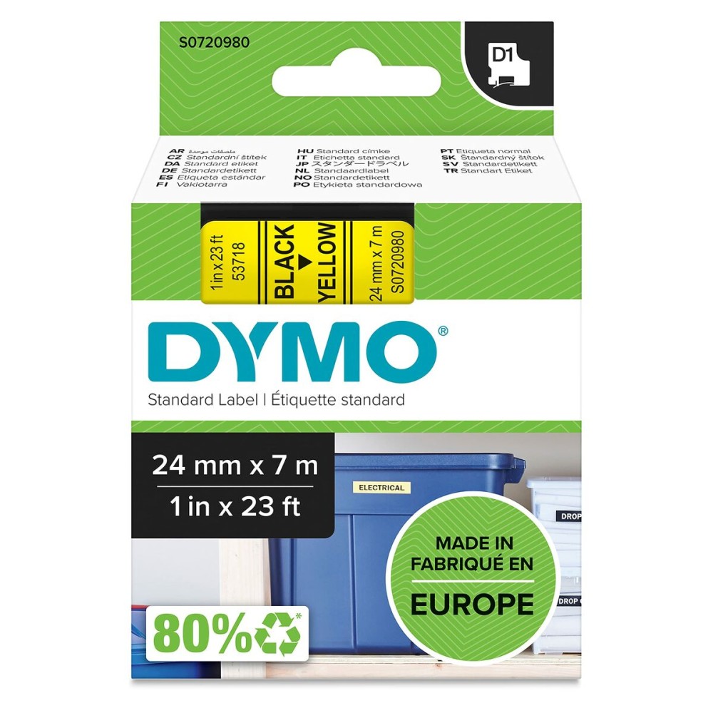 Ruban Laminé pour Etiqueteuses Dymo D1 53718 24 mm LabelManager™ Noir Jaune (5 Unités)