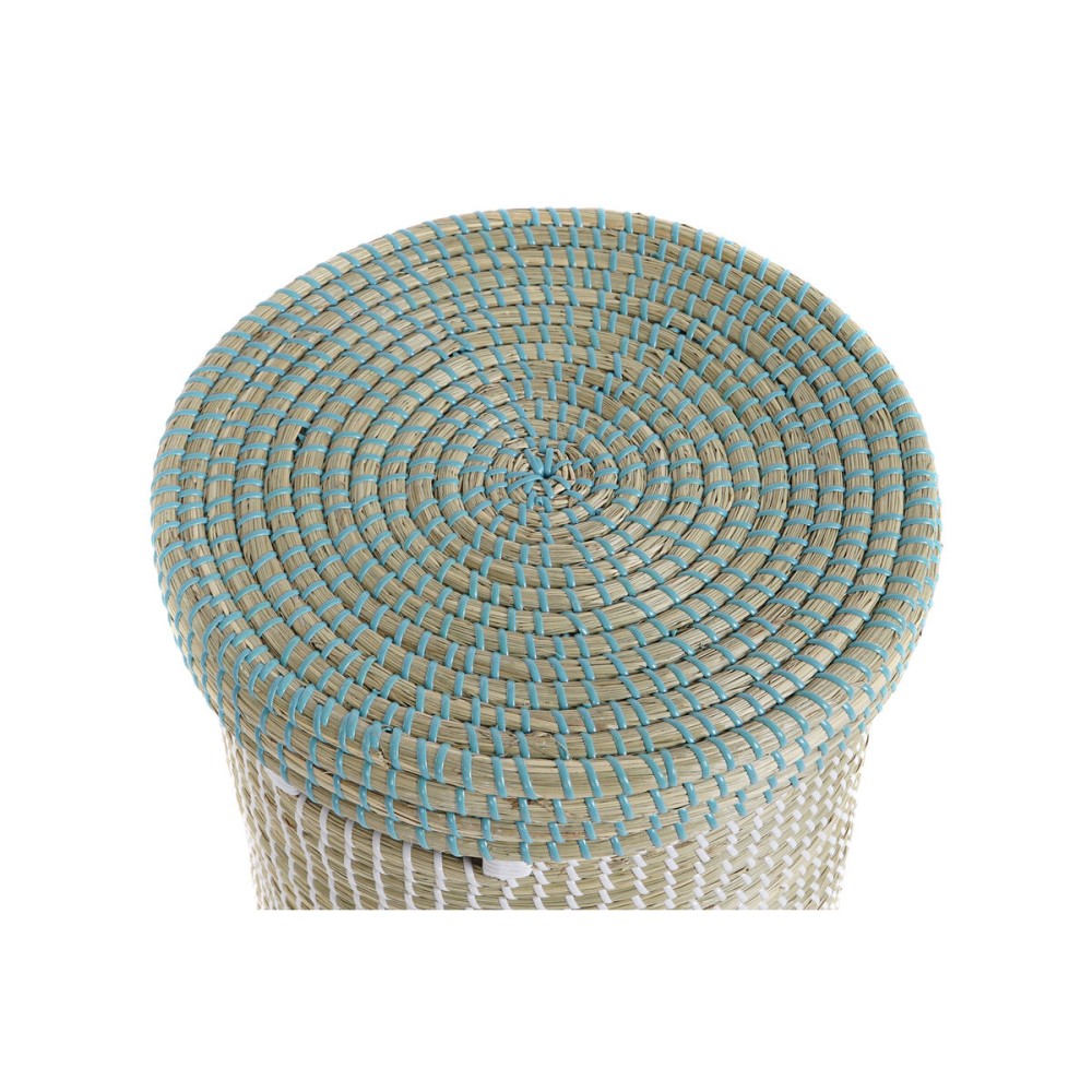 Set de basket DKD Home Decor Bleu Blanc Naturel Herbier marin 44 x 44 x 51 cm